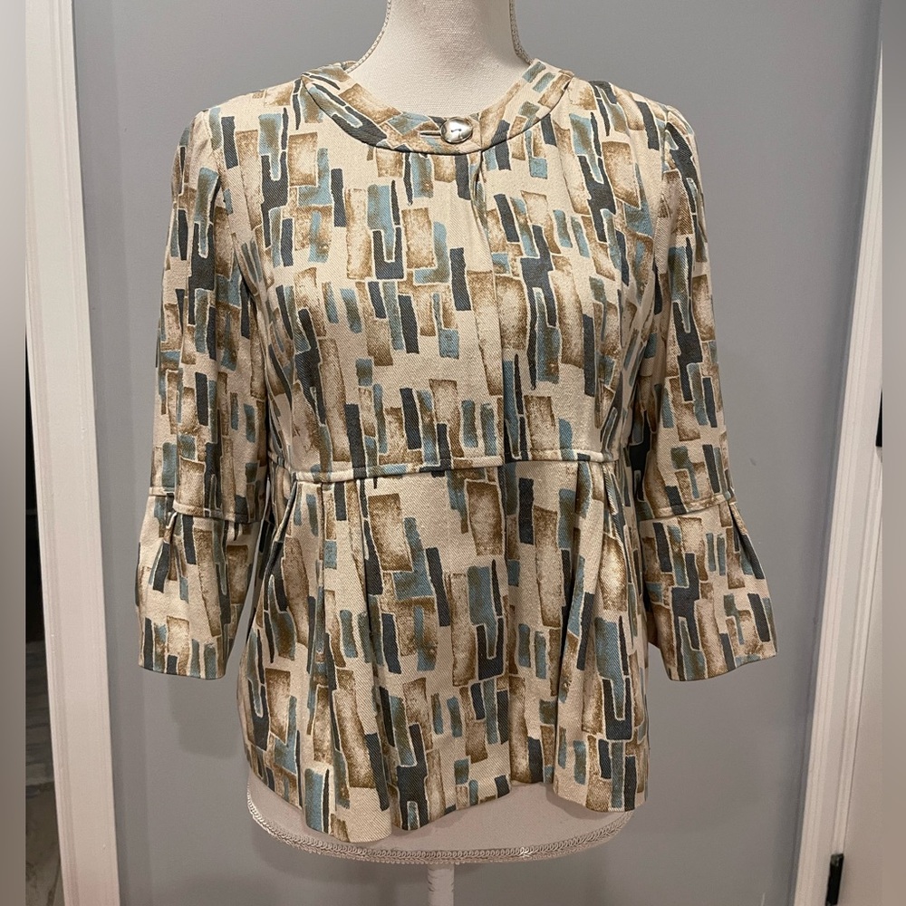 J.Jill women's jacket geometric print blazer made from 100% silk Size SP